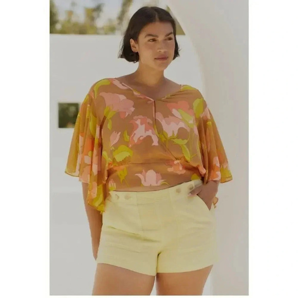 Tiny Tops - Anthropologie Tiny Olympia Faux-Wrap Top Floral Pretty Flowy Airy Size 3X